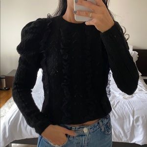 Zara black knit ruffle sweater & puff sleeves